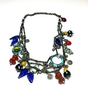 3 strand metal, bead, trinket necklace